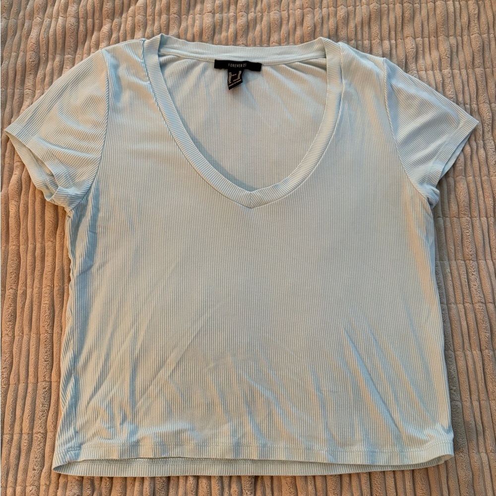 Forever 21 Soft Blue V-Neck Tee